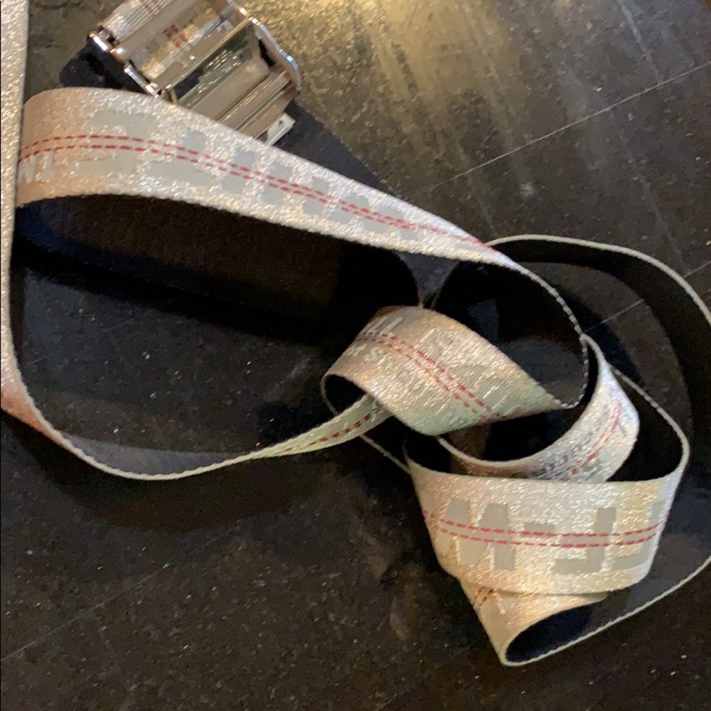 Metallic Silver Off-White Belt